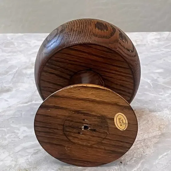 Vintage Rustic Oak Wood Pedestal Bowl 6" Tall Display Decor - Picture 5 of 7